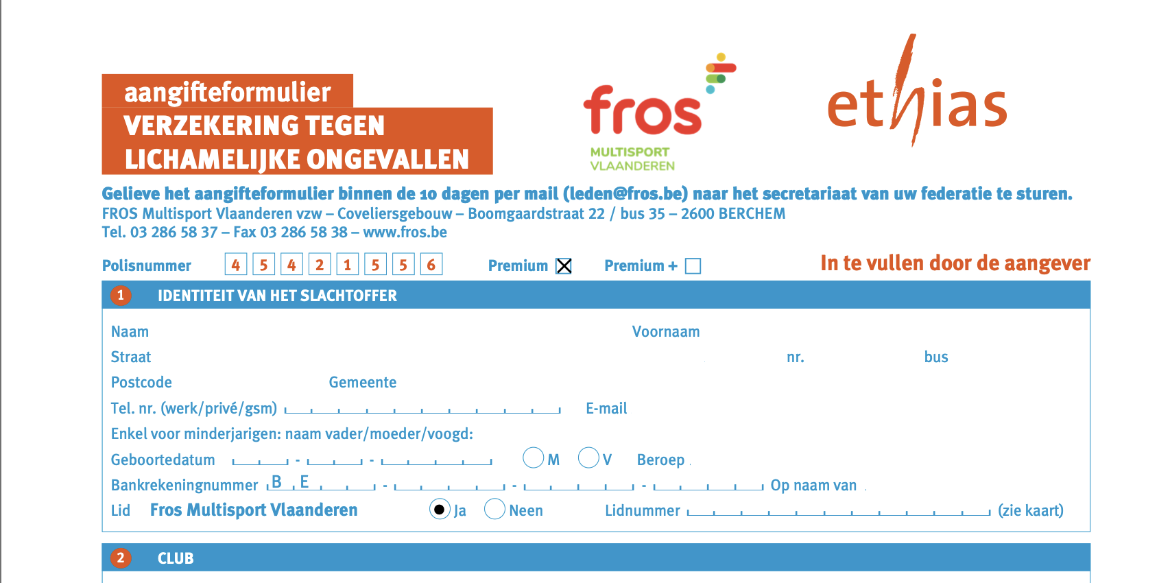 Ethias aangifteformulier